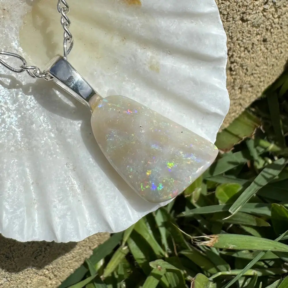 Rainbow Falls Handcrafted 3ct Lightning Ridge Opal Pendant with Silver Chain
