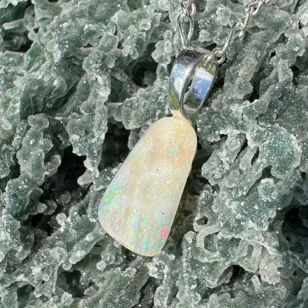 Opal pendant necklace featuring handcrafted 3-carat Lightning Ridge opal in sterling silver