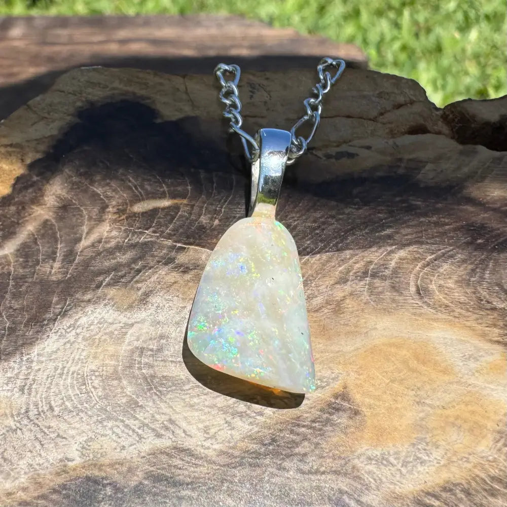 Rainbow Falls handcrafted Lightning Ridge Opal pendant necklace with silver chain