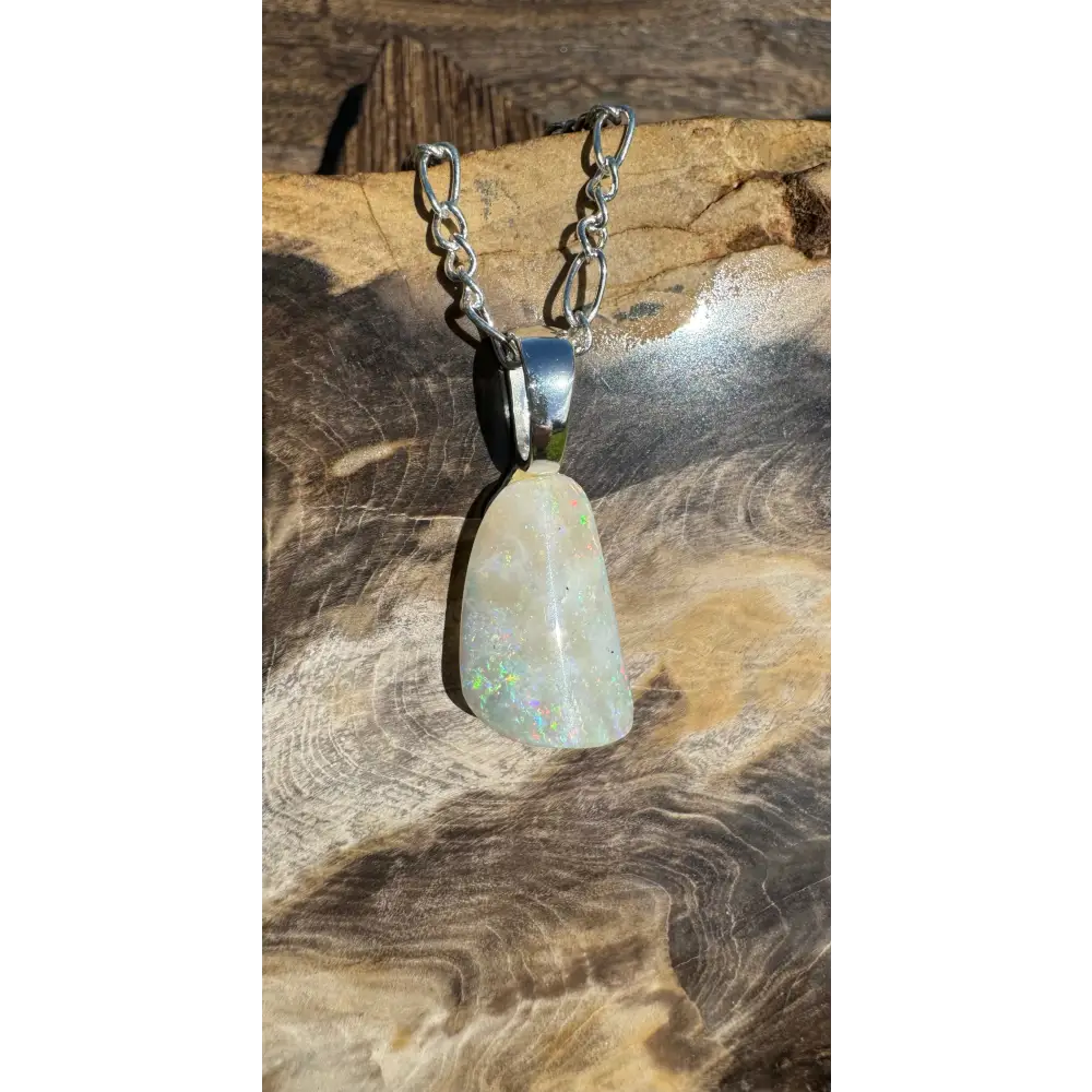 Rainbow Falls handcrafted Lightning Ridge Opal pendant on a silver chain