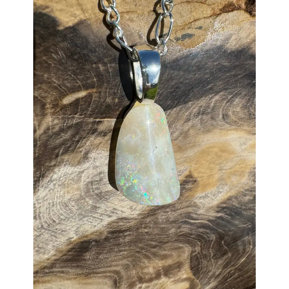 Rainbow Falls handcrafted 3ct Lightning Ridge Opal pendant on silver chain