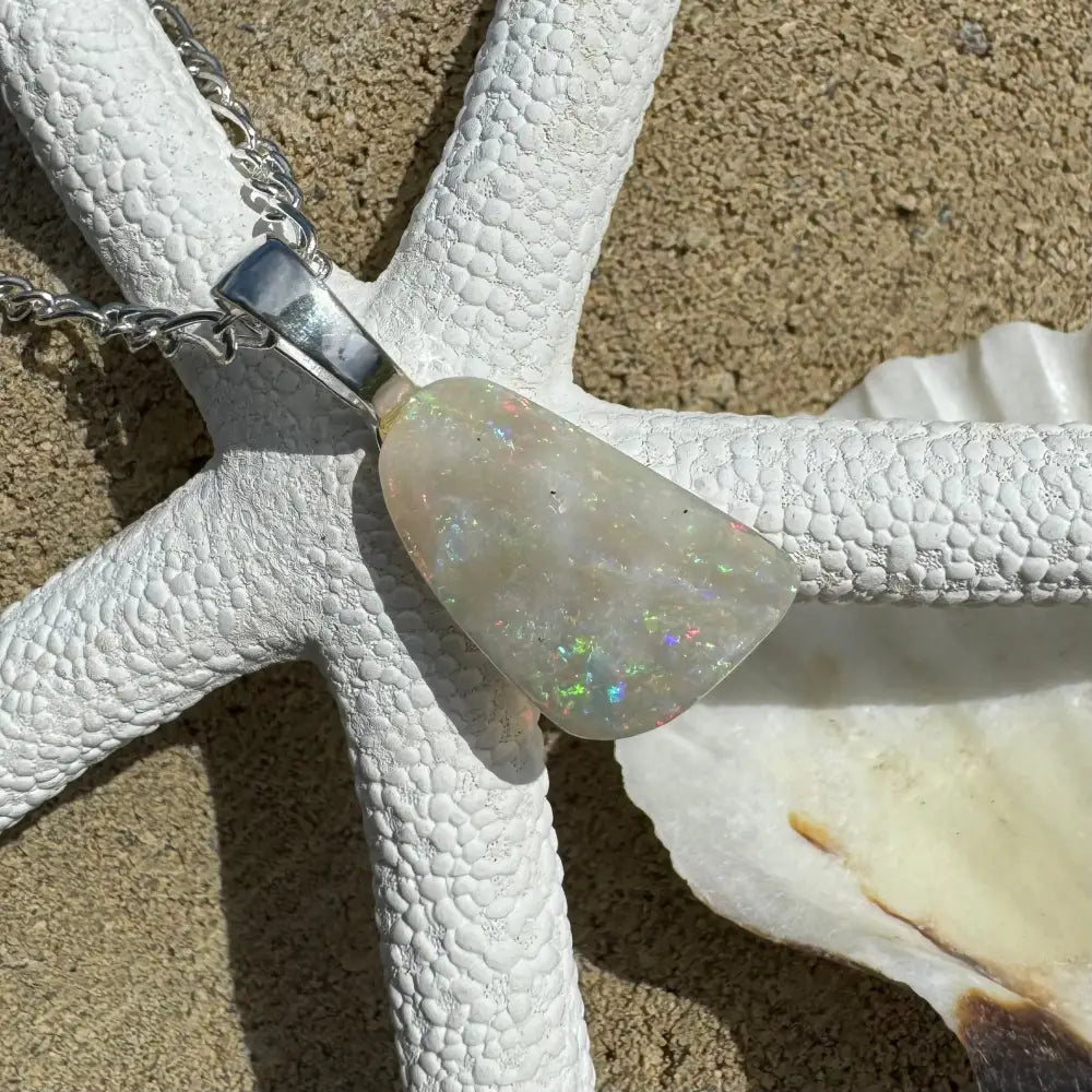 Rainbow Falls handcrafted 3ct Lightning Ridge Opal pendant on silver chain