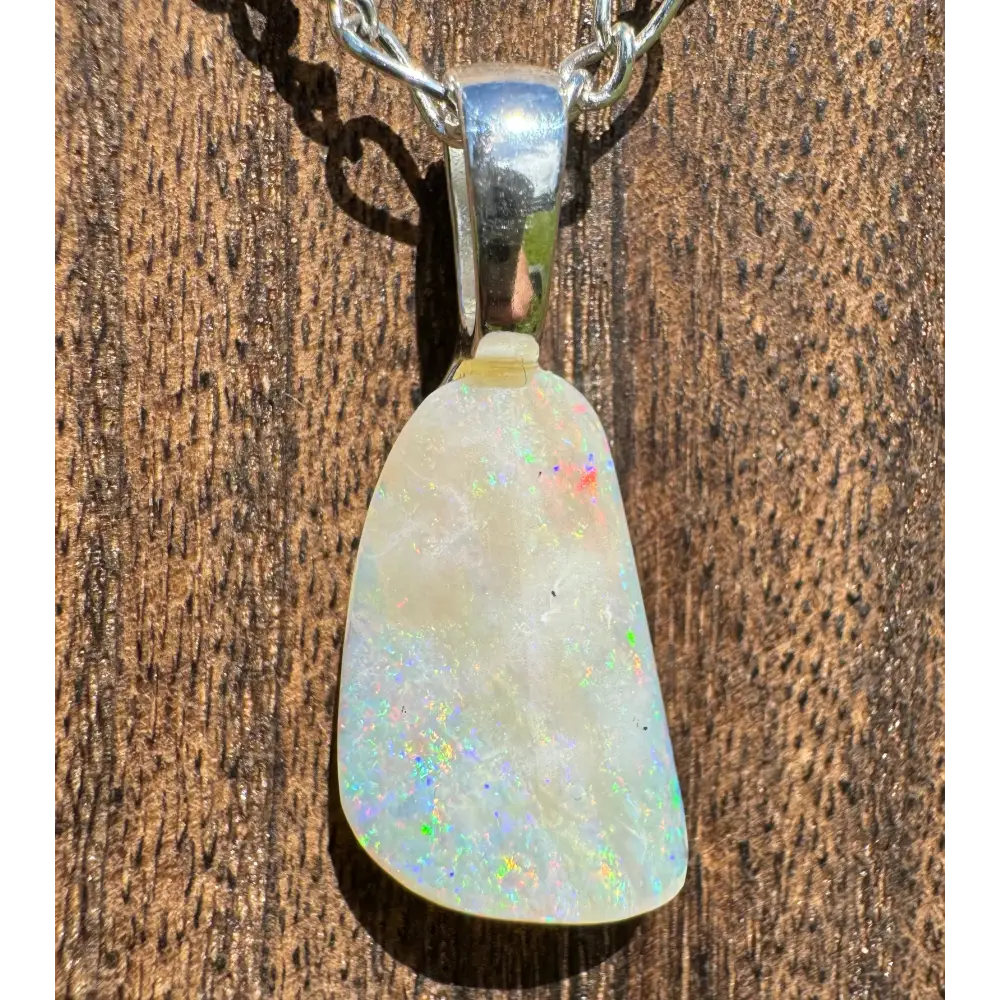 Rainbow Falls handcrafted Lightning Ridge Opal pendant on silver chain of sterling silver
