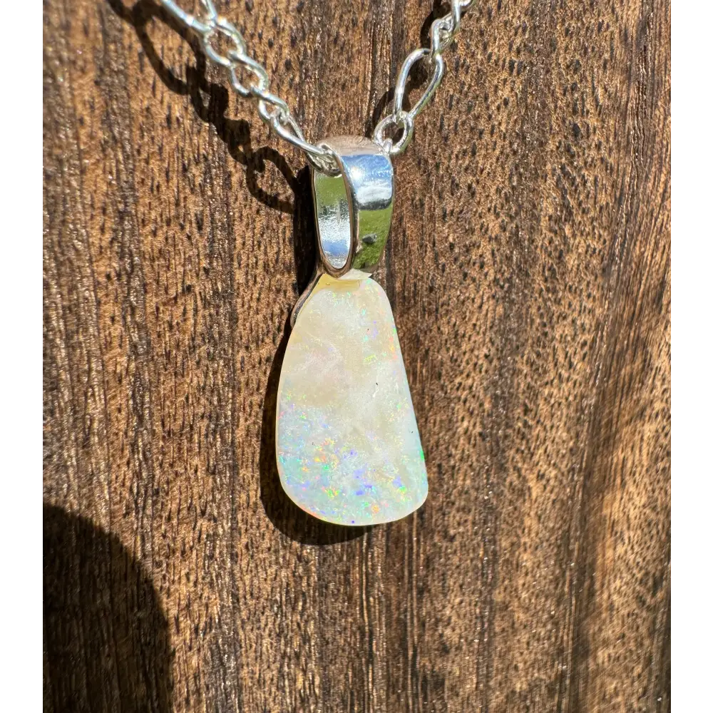 Rainbow Falls handcrafted 3ct Lightning Ridge opal pendant necklace in sterling silver
