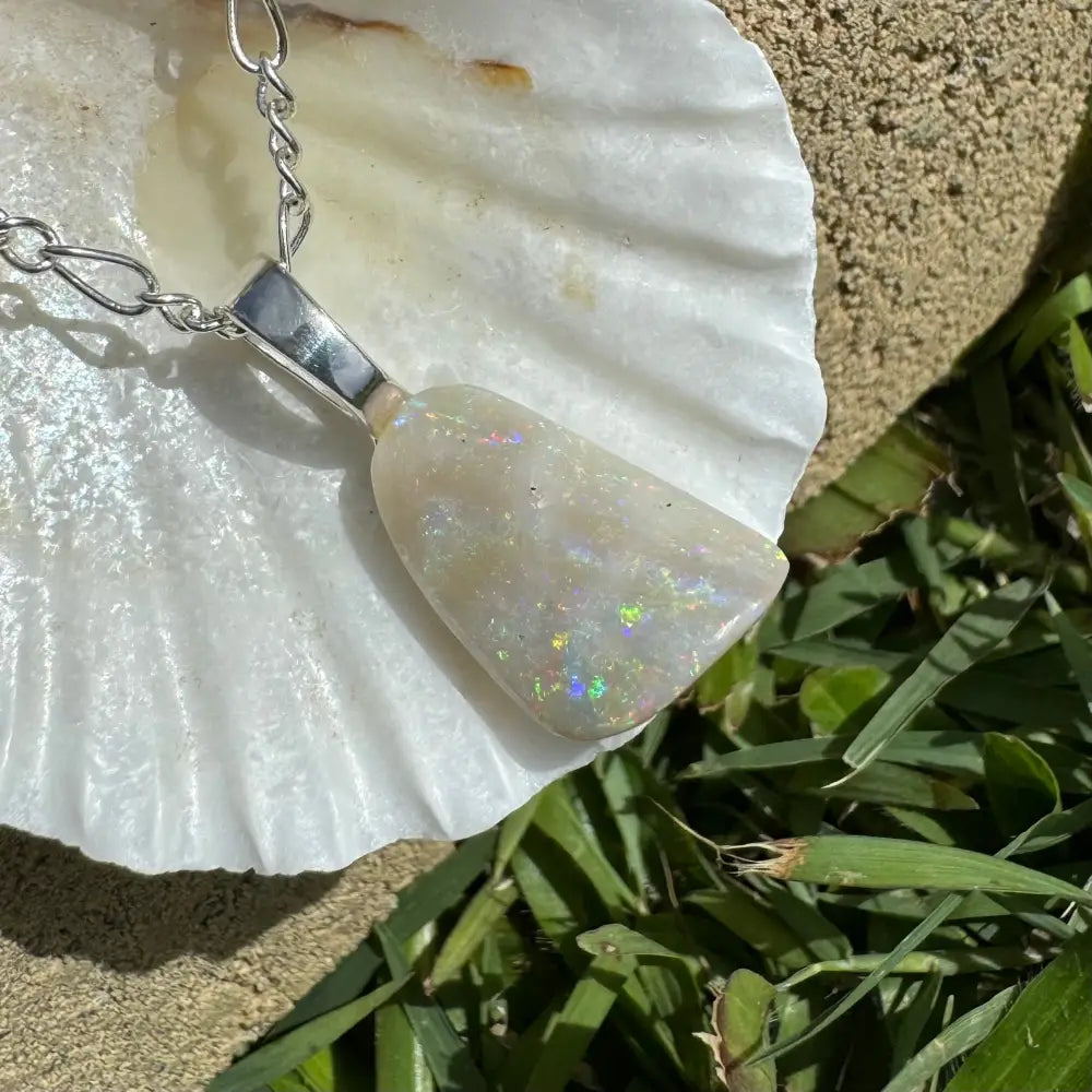 Opal pendant with silver chain from Rainbow Falls handcrafted 3ct Lightning Ridge Opal necklace