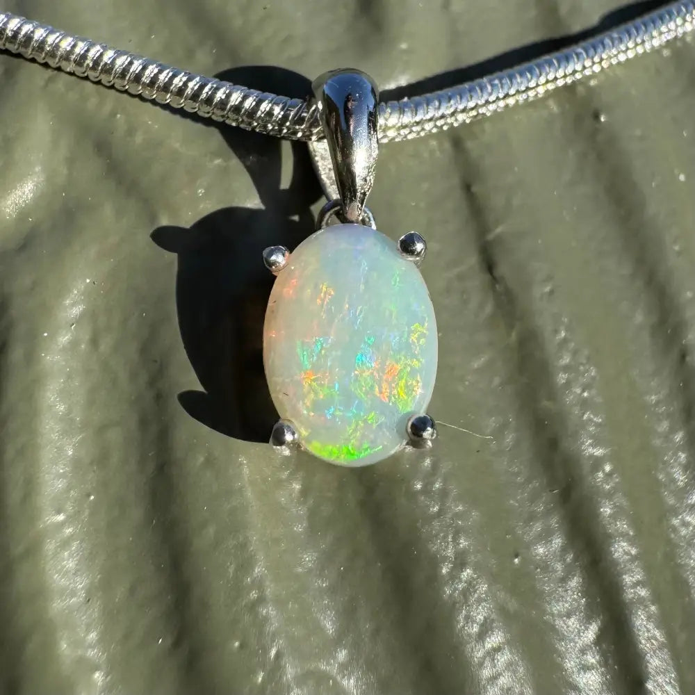 ’Rainbow’ ~ Handcrafted 0.8ct Solid Coober Pedy Opal 925 Sterling Silver Pendant Necklace
