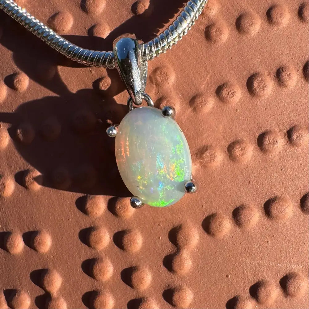 ’Rainbow’ ~ Handcrafted 0.8ct Solid Coober Pedy Opal 925 Sterling Silver Pendant Necklace