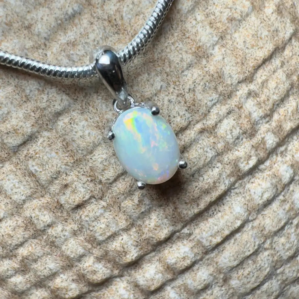 ’Rainbow’ ~ Handcrafted 0.8ct Solid Coober Pedy Opal 925 Sterling Silver Pendant Necklace