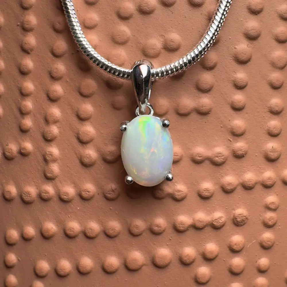 ’Rainbow’ ~ Handcrafted 0.8ct Solid Coober Pedy Opal 925 Sterling Silver Pendant Necklace