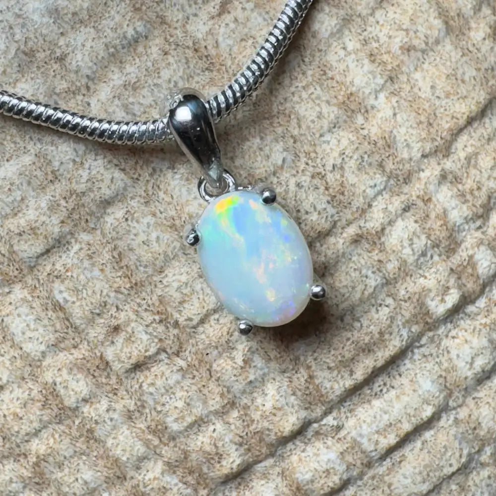 ’Rainbow’ ~ Handcrafted 0.8ct Solid Coober Pedy Opal 925 Sterling Silver Pendant Necklace
