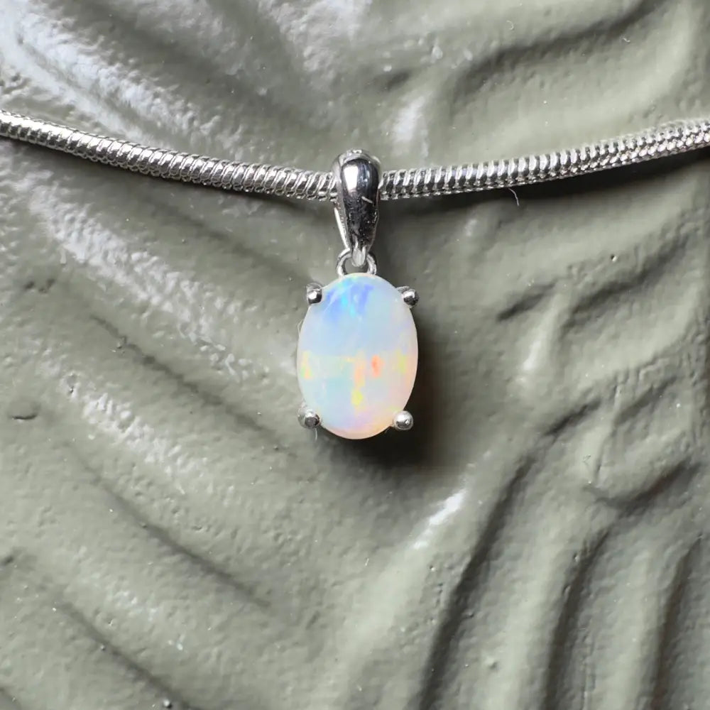 ’Rainbow’ ~ Handcrafted 0.8ct Solid Coober Pedy Opal 925 Sterling Silver Pendant Necklace