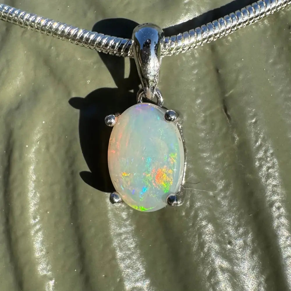 ’Rainbow’ ~ Handcrafted 0.8ct Solid Coober Pedy Opal 925 Sterling Silver Pendant Necklace