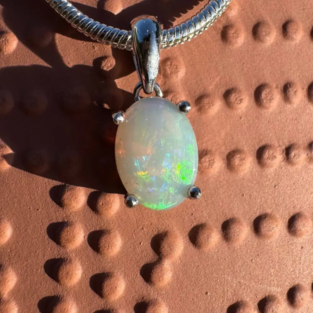 ’Rainbow’ ~ Handcrafted 0.8ct Solid Coober Pedy Opal 925 Sterling Silver Pendant Necklace