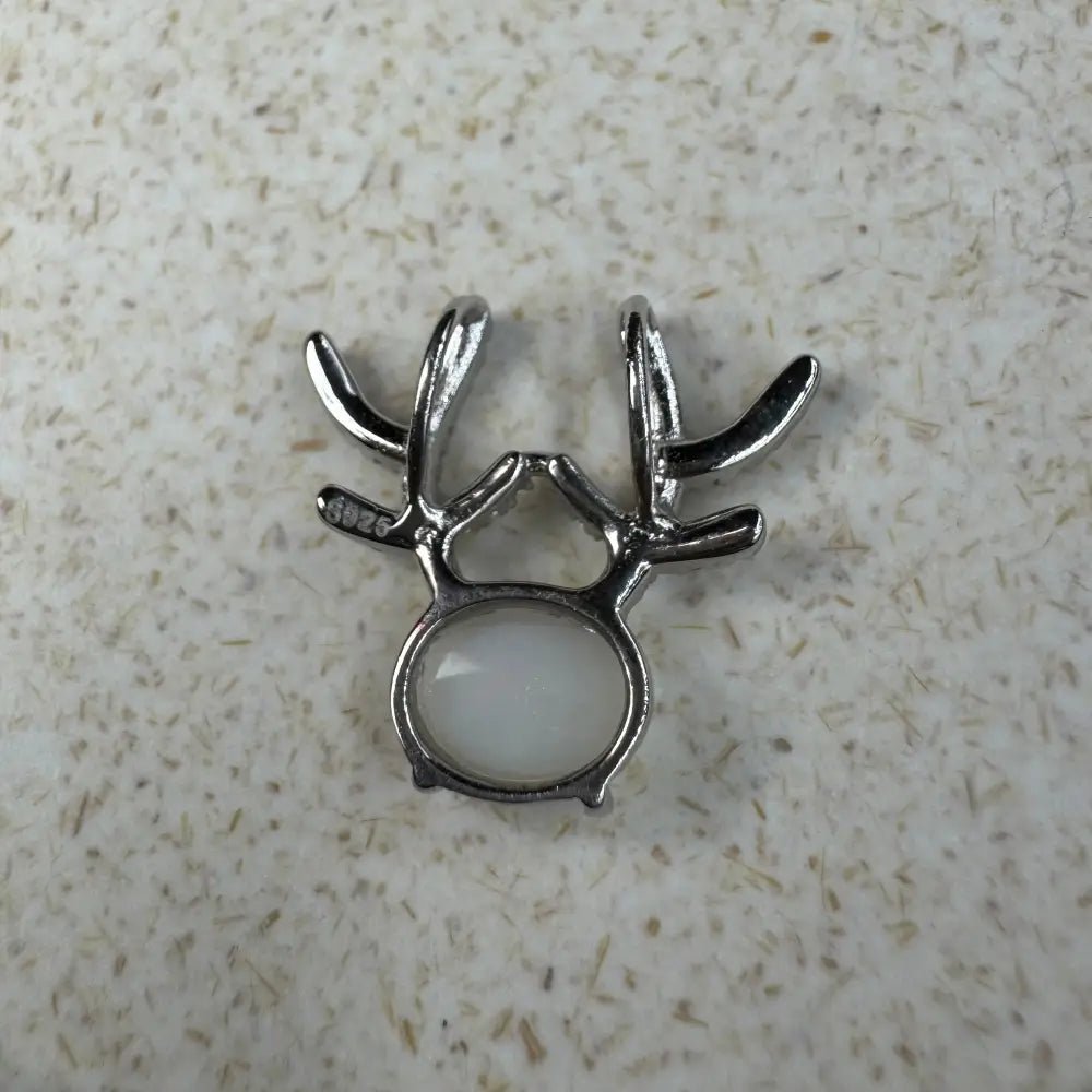 'Rainbow Reindeer' ~ Handcrafted 1ct Solid Coober Pedy Opal and Cubic Zirconia 925 Sterling Silver Reindeer Pendant Necklace