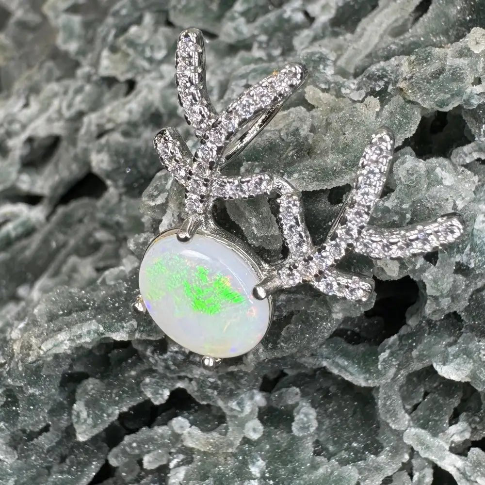 'Rainbow Reindeer' ~ Handcrafted 1ct Solid Coober Pedy Opal and Cubic Zirconia 925 Sterling Silver Reindeer Pendant Necklace