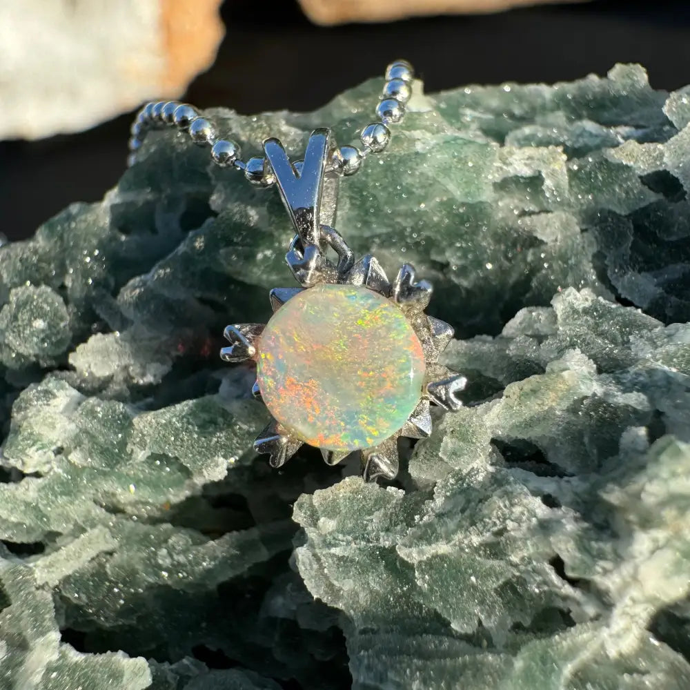 ’Rainbow Ridge’ ~ Handcrafted 0.8ct Solid Lightning Ridge Opal 925 Sterling Silver Pendant Necklace