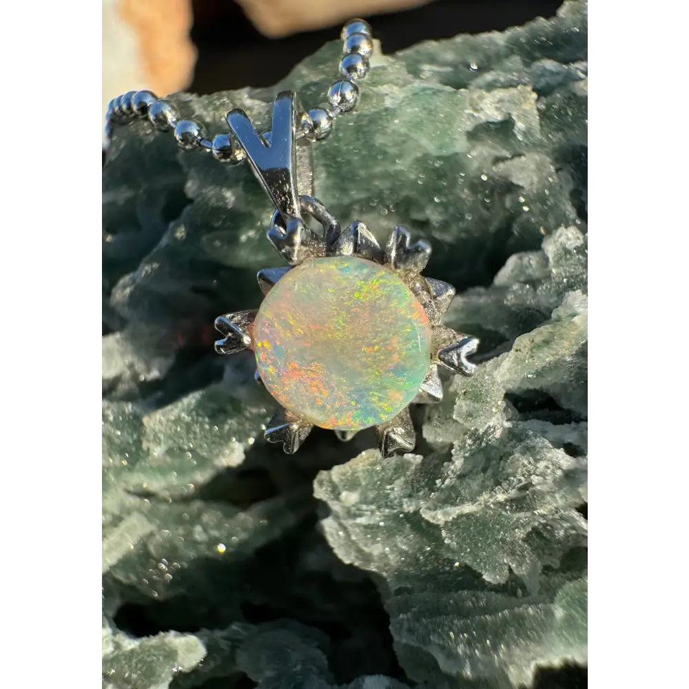 ’Rainbow Ridge’ ~ Handcrafted 0.8ct Solid Lightning Ridge Opal 925 Sterling Silver Pendant Necklace