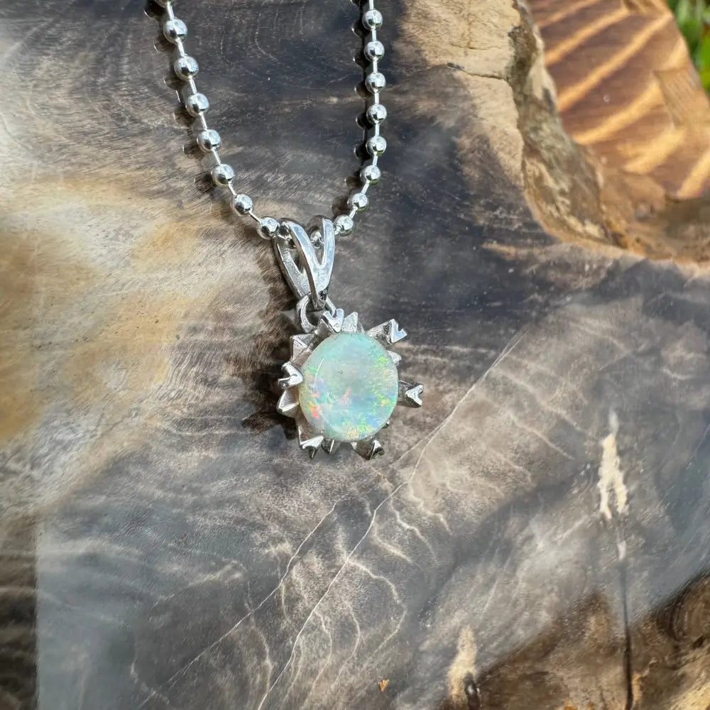 ’Rainbow Ridge’ ~ Handcrafted 0.8ct Solid Lightning Ridge Opal 925 Sterling Silver Pendant Necklace