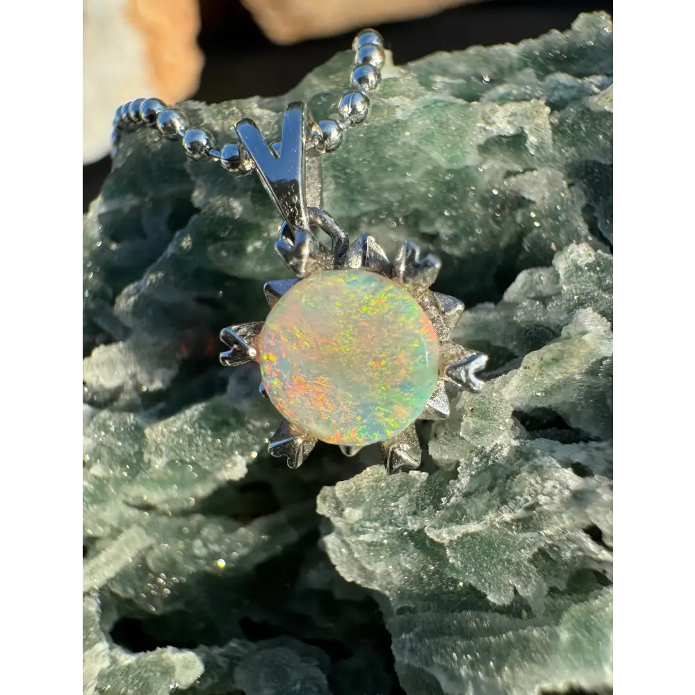 ’Rainbow Ridge’ ~ Handcrafted 0.8ct Solid Lightning Ridge Opal 925 Sterling Silver Pendant Necklace