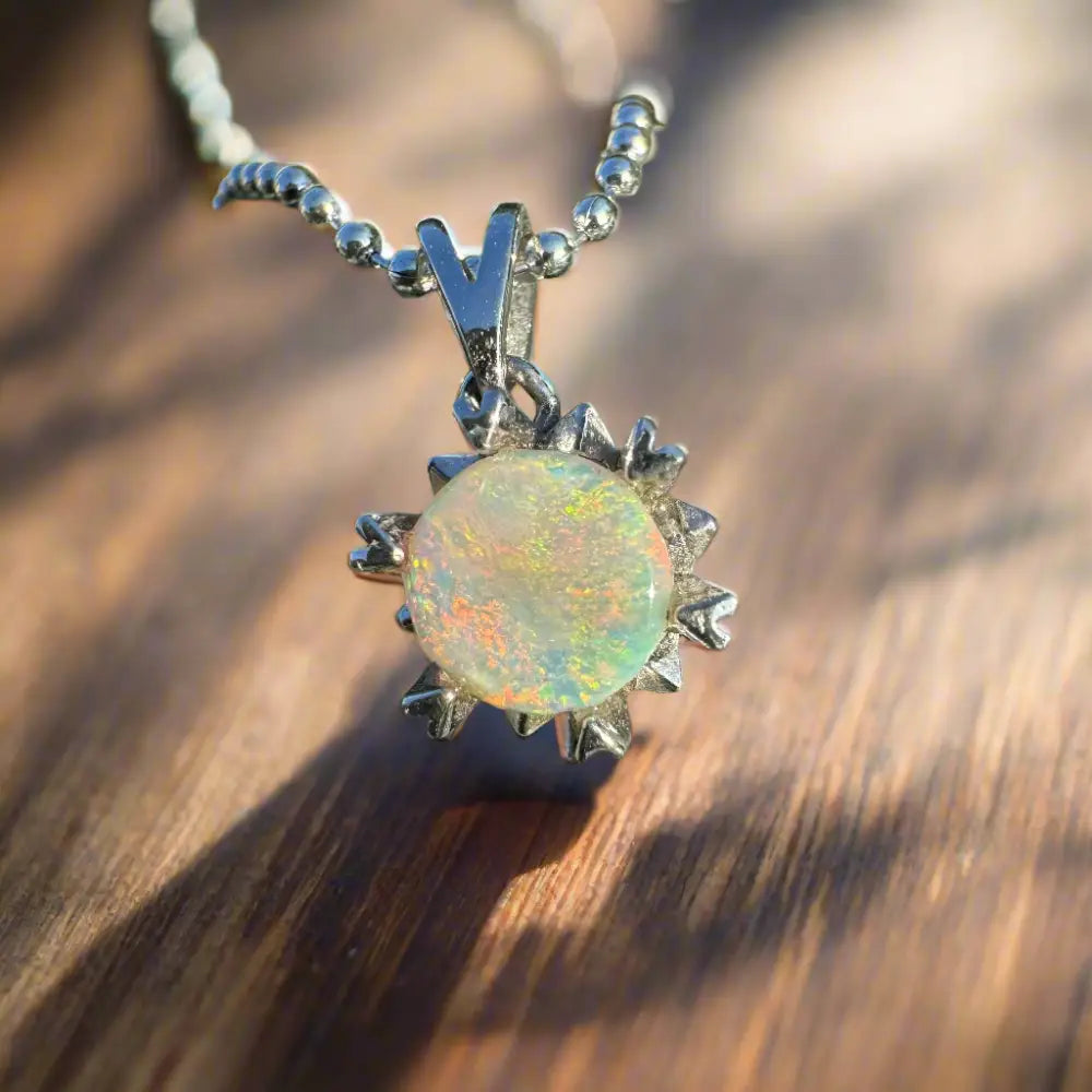 ’Rainbow Ridge’ ~ Handcrafted 0.8ct Solid Lightning Ridge Opal 925 Sterling Silver Pendant Necklace