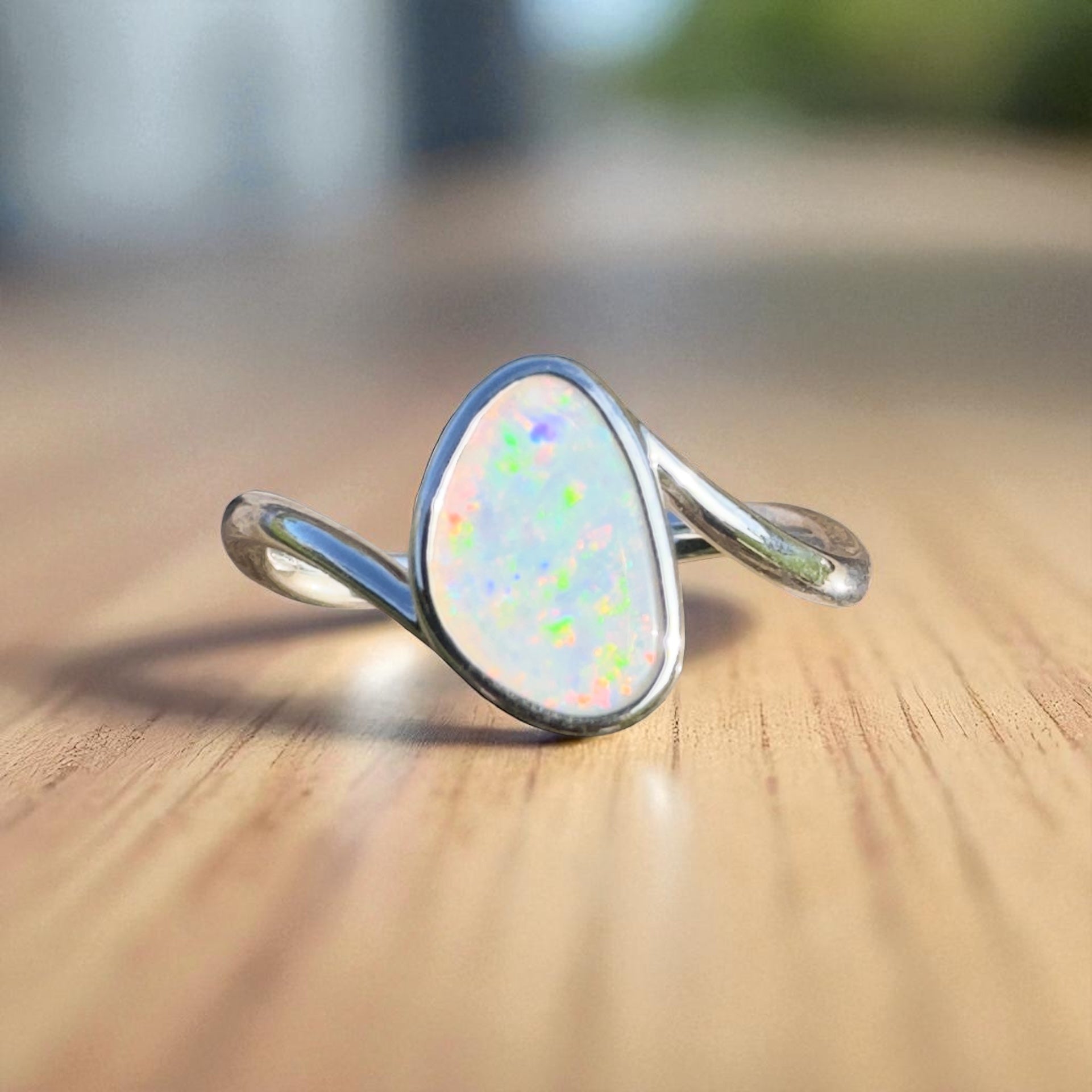 Rainbow Springs ~ 0.6ct Solid Coober Pedy Crystal Opal 925 Sterling Silver Ring