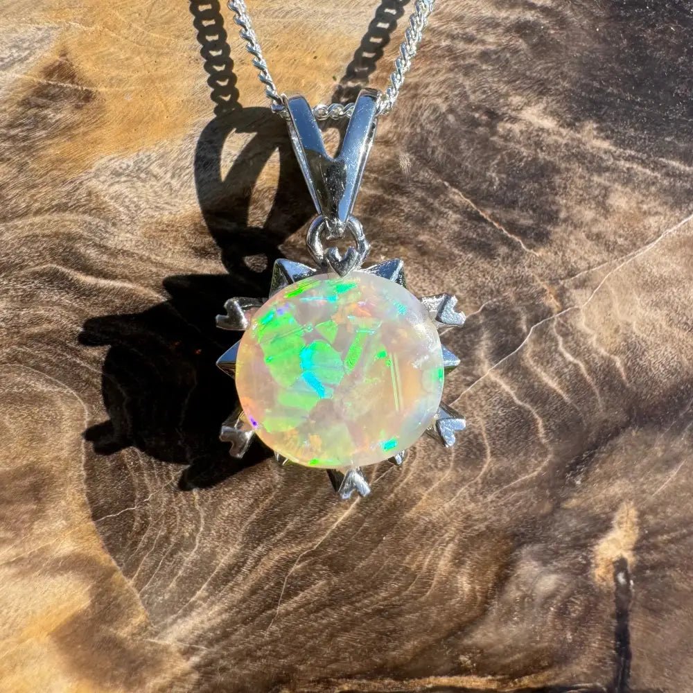 'Rainfall Glow' ~ Handcrafted 2.5ct Solid Lightning Ridge Opal 925 Sterling Silver Pendant Necklace