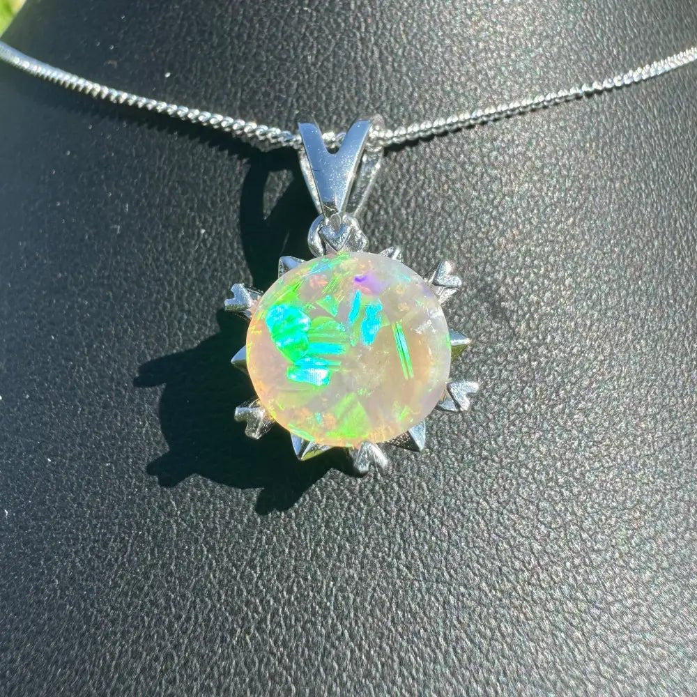 'Rainfall Glow' ~ Handcrafted 2.5ct Solid Lightning Ridge Opal 925 Sterling Silver Pendant Necklace