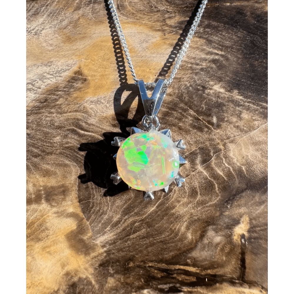'Rainfall Glow' ~ Handcrafted 2.5ct Solid Lightning Ridge Opal 925 Sterling Silver Pendant Necklace