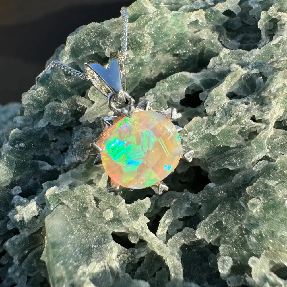 'Rainfall Glow' ~ Handcrafted 2.5ct Solid Lightning Ridge Opal 925 Sterling Silver Pendant Necklace