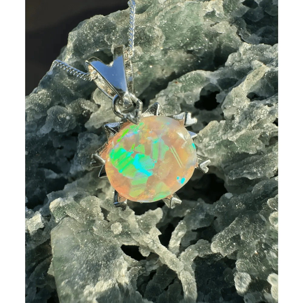 'Rainfall Glow' ~ Handcrafted 2.5ct Solid Lightning Ridge Opal 925 Sterling Silver Pendant Necklace
