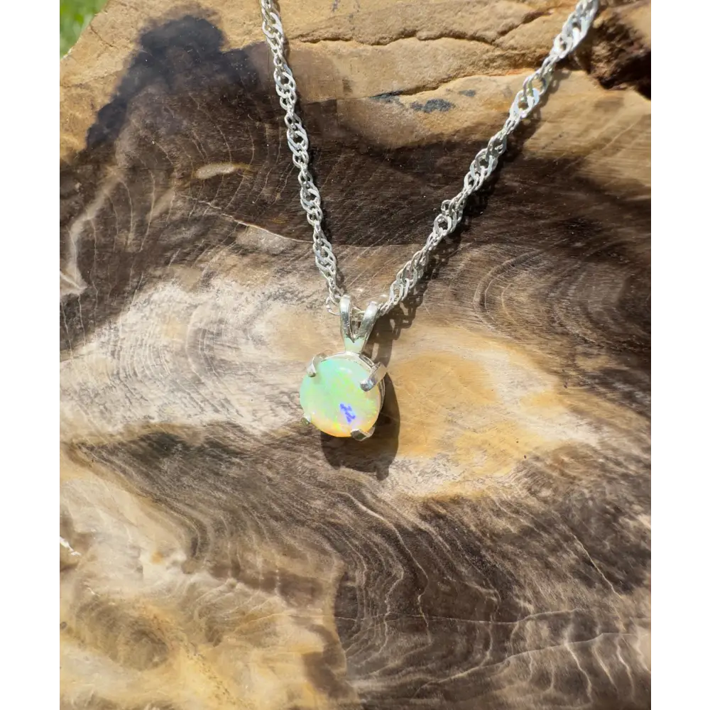 ’Rainforest Dew’ ~ Handcrafted 1.2ct Solid Coober Pedy Opal 925 Sterling Silver Pendant Necklace