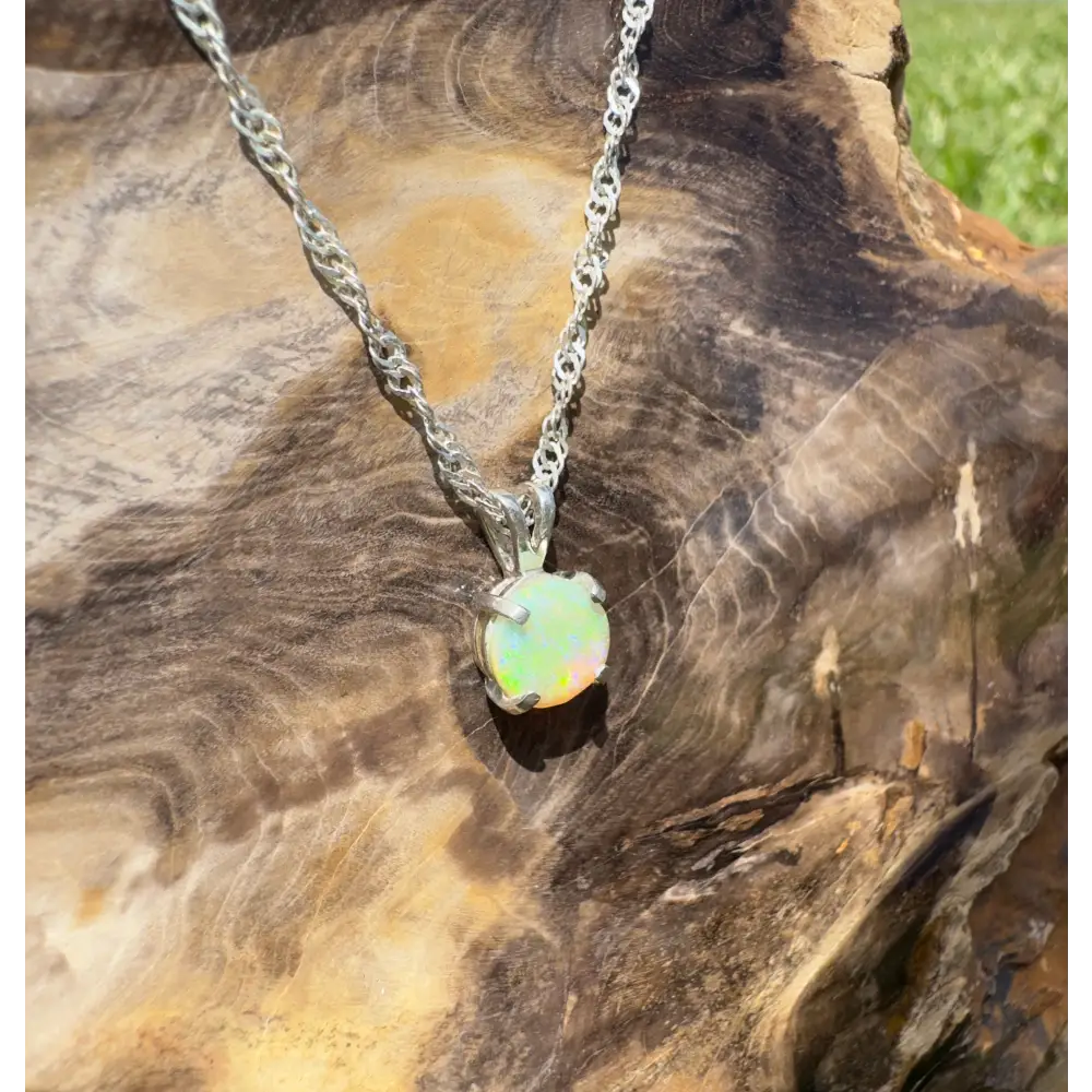 ’Rainforest Dew’ ~ Handcrafted 1.2ct Solid Coober Pedy Opal 925 Sterling Silver Pendant Necklace