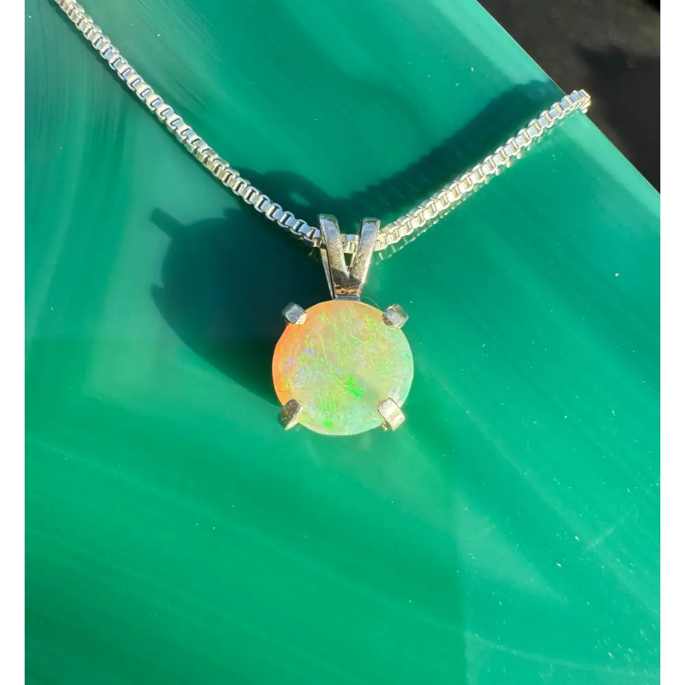 ’Rainforest Dew’ ~ Handcrafted 1.2ct Solid Coober Pedy Opal 925 Sterling Silver Pendant Necklace