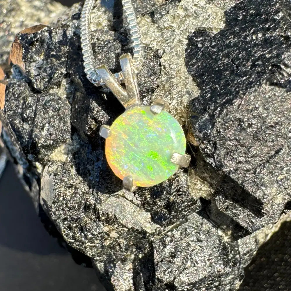 ’Rainforest Dew’ ~ Handcrafted 1.2ct Solid Coober Pedy Opal 925 Sterling Silver Pendant Necklace