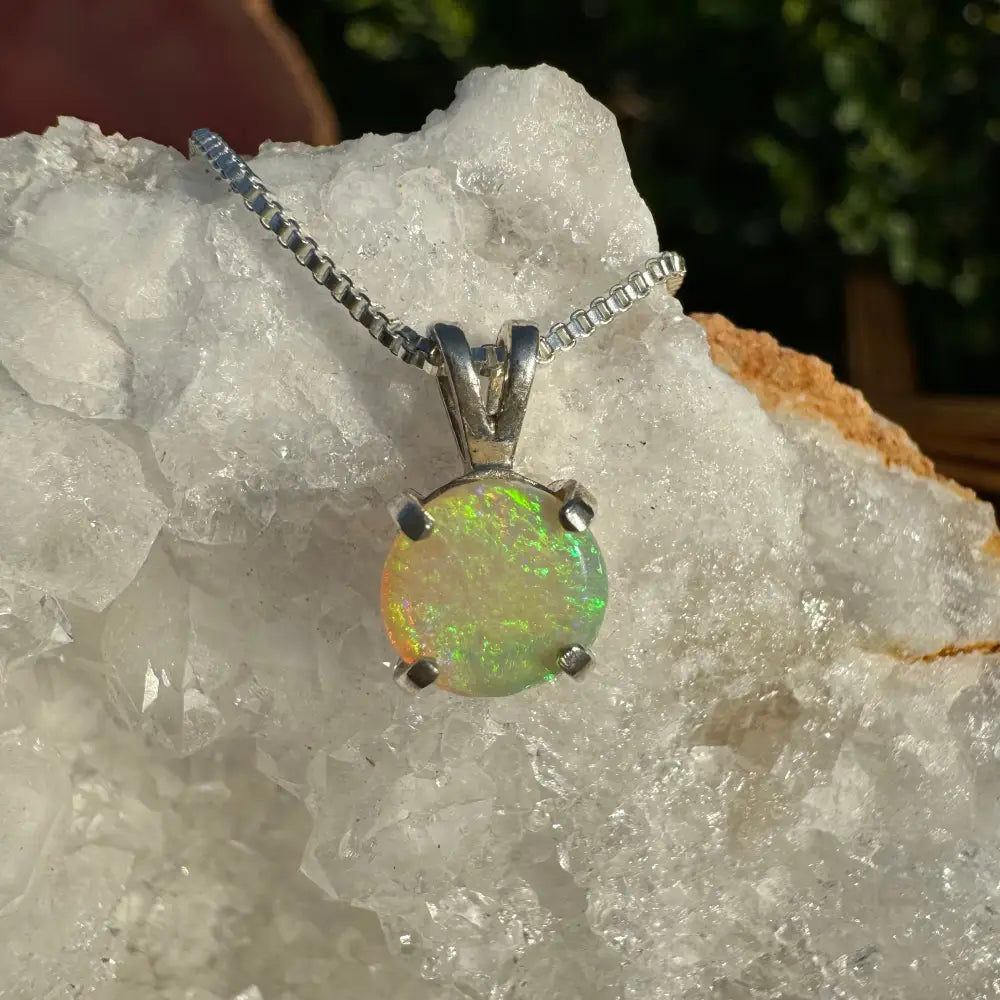 ’Rainforest Dew’ ~ Handcrafted 1.2ct Solid Coober Pedy Opal 925 Sterling Silver Pendant Necklace