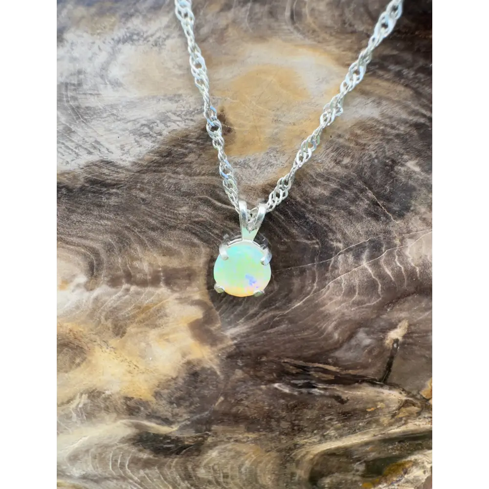 ’Rainforest Dew’ ~ Handcrafted 1.2ct Solid Coober Pedy Opal 925 Sterling Silver Pendant Necklace
