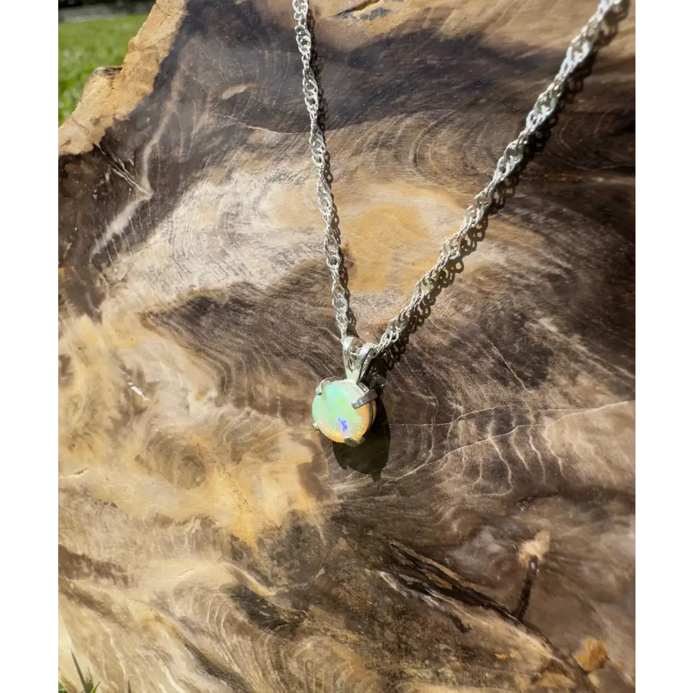 ’Rainforest Dew’ ~ Handcrafted 1.2ct Solid Coober Pedy Opal 925 Sterling Silver Pendant Necklace