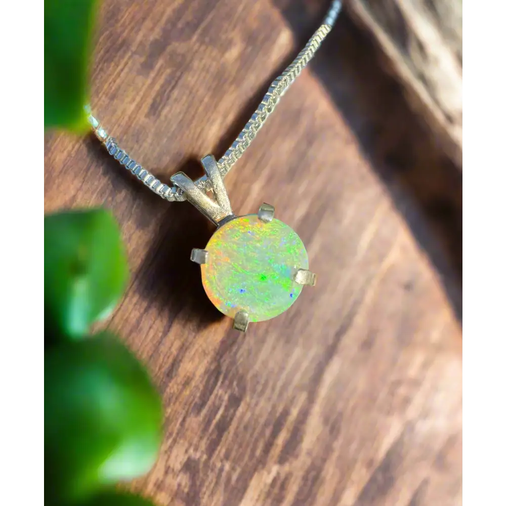 ’Rainforest Dew’ ~ Handcrafted 1.2ct Solid Coober Pedy Opal 925 Sterling Silver Pendant Necklace