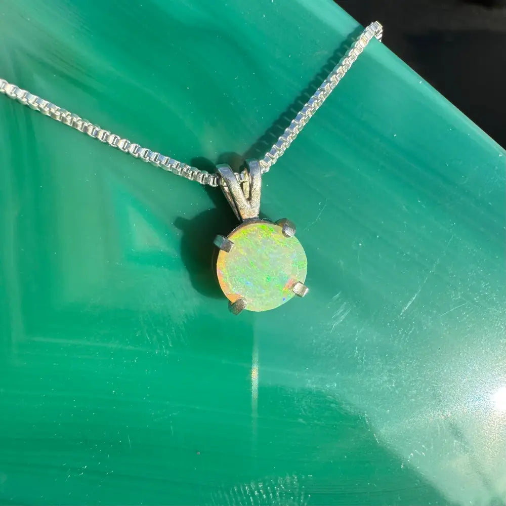 ’Rainforest Dew’ ~ Handcrafted 1.2ct Solid Coober Pedy Opal 925 Sterling Silver Pendant Necklace