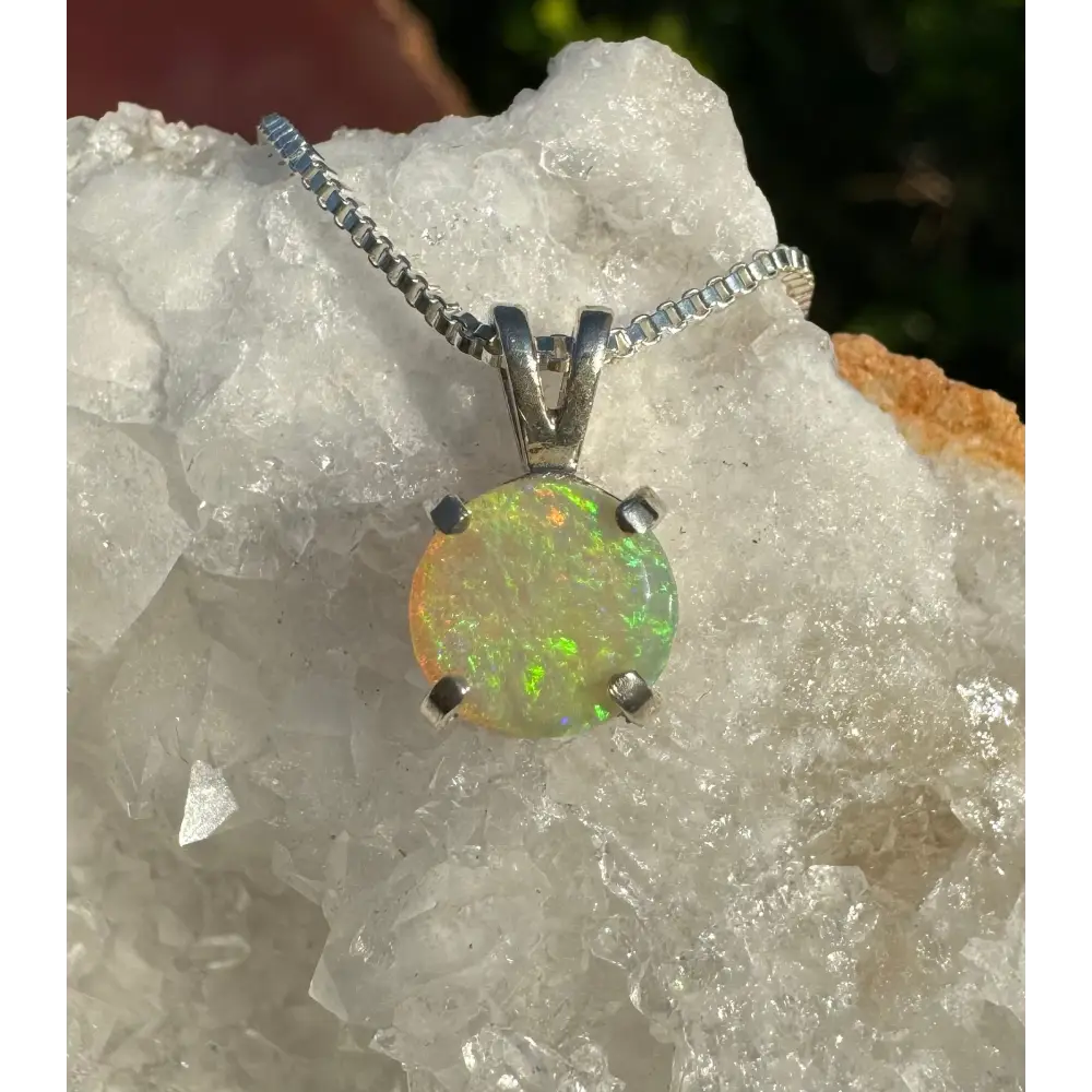 ’Rainforest Dew’ ~ Handcrafted 1.2ct Solid Coober Pedy Opal 925 Sterling Silver Pendant Necklace