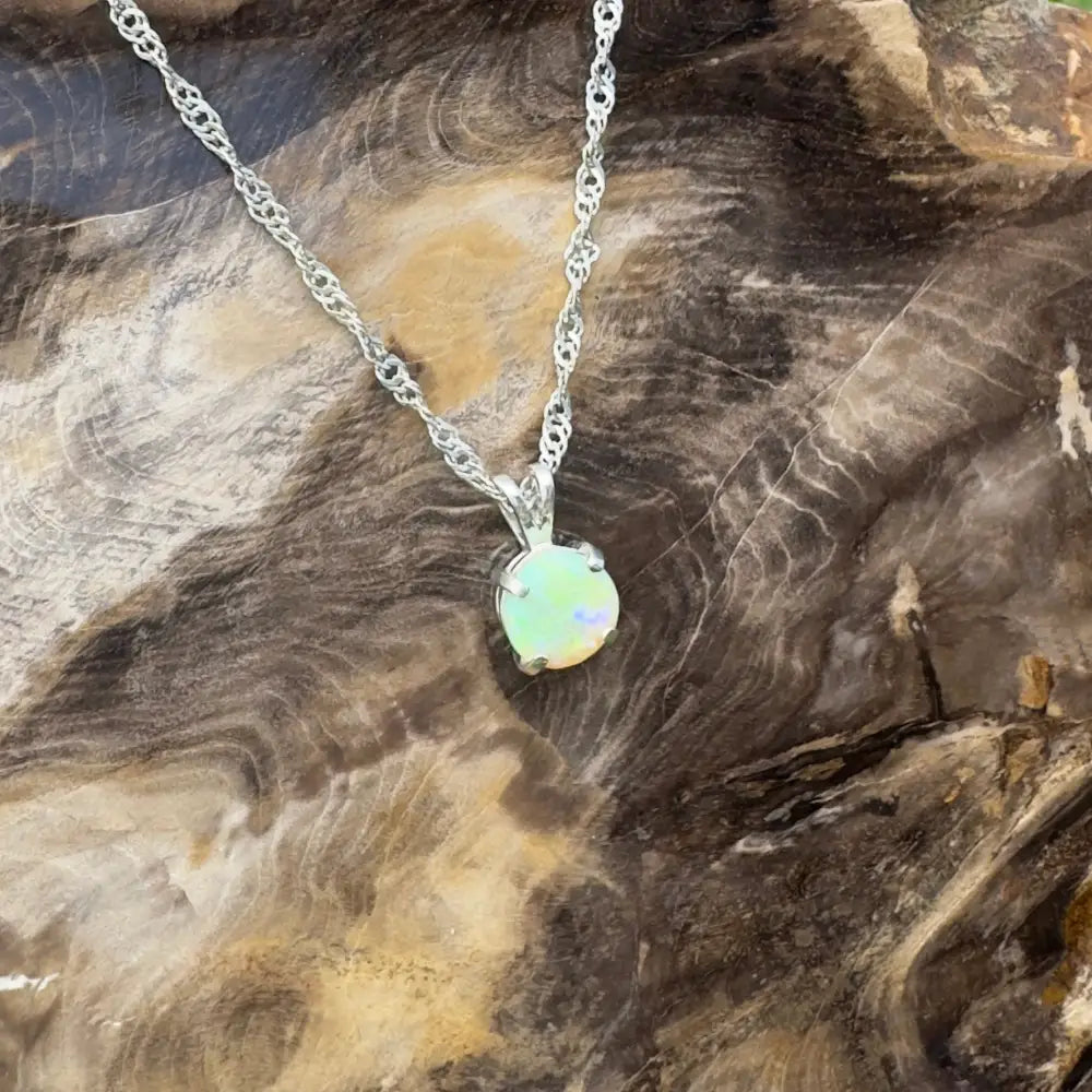 ’Rainforest Dew’ ~ Handcrafted 1.2ct Solid Coober Pedy Opal 925 Sterling Silver Pendant Necklace