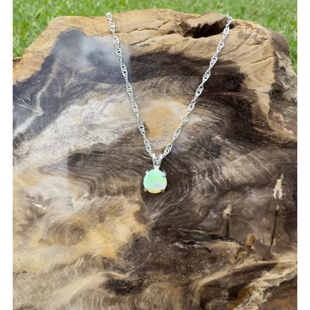 ’Rainforest Dew’ ~ Handcrafted 1.2ct Solid Coober Pedy Opal 925 Sterling Silver Pendant Necklace