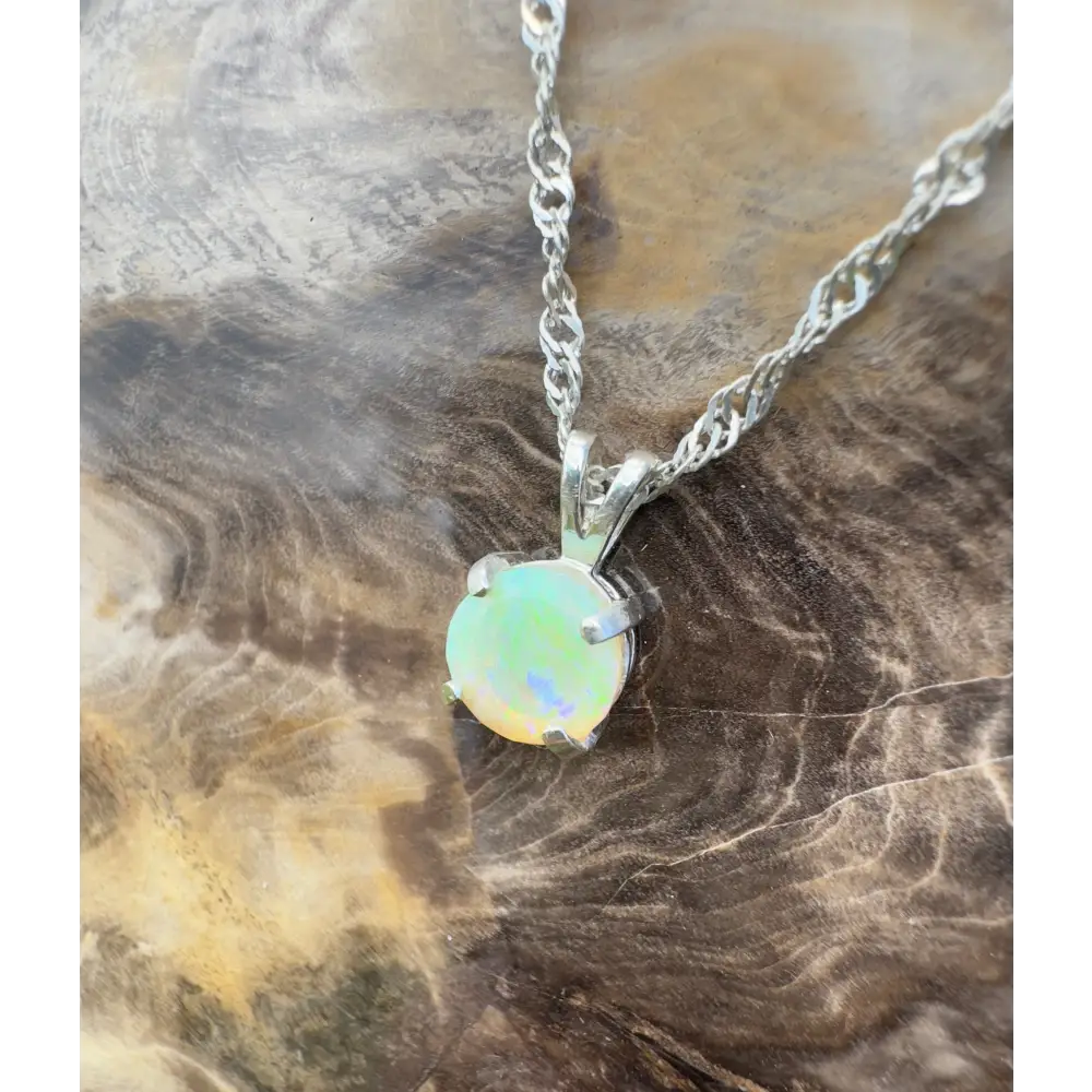 ’Rainforest Dew’ ~ Handcrafted 1.2ct Solid Coober Pedy Opal 925 Sterling Silver Pendant Necklace