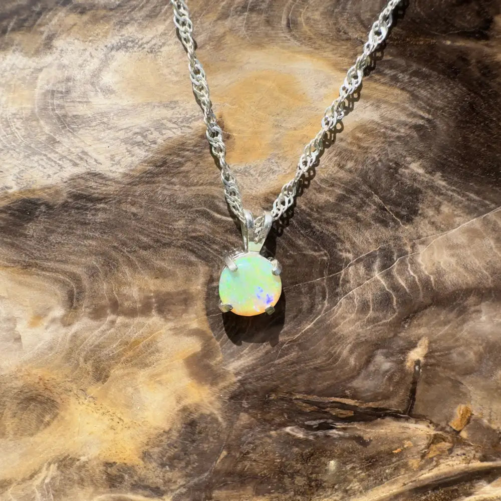 ’Rainforest Dew’ ~ Handcrafted 1.2ct Solid Coober Pedy Opal 925 Sterling Silver Pendant Necklace