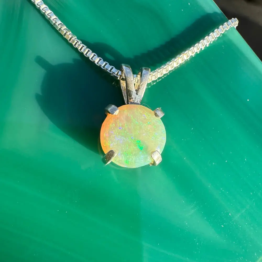 ’Rainforest Dew’ ~ Handcrafted 1.2ct Solid Coober Pedy Opal 925 Sterling Silver Pendant Necklace