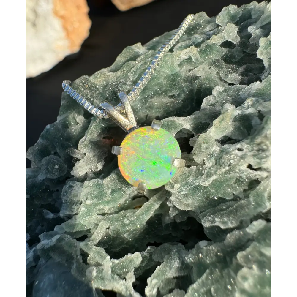 ’Rainforest Dew’ ~ Handcrafted 1.2ct Solid Coober Pedy Opal 925 Sterling Silver Pendant Necklace