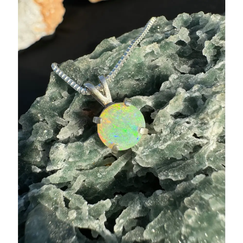 ’Rainforest Dew’ ~ Handcrafted 1.2ct Solid Coober Pedy Opal 925 Sterling Silver Pendant Necklace
