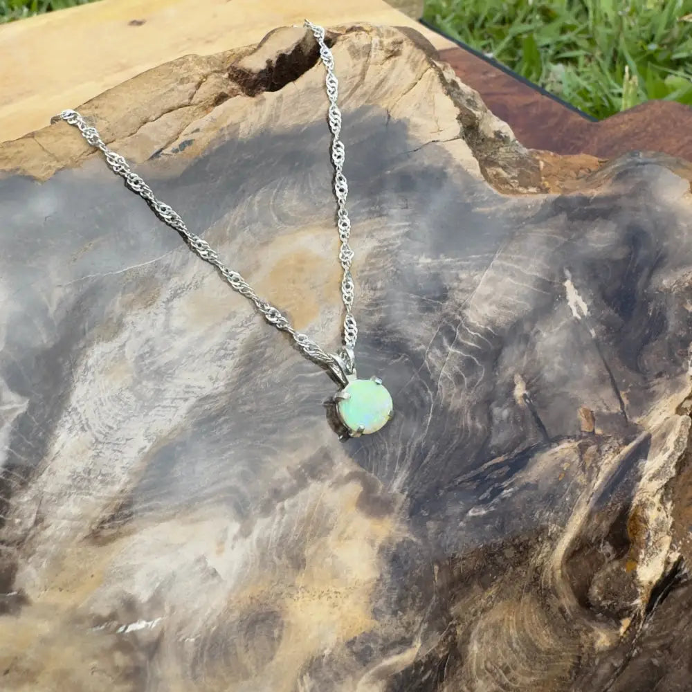 ’Rainforest Dew’ ~ Handcrafted 1.2ct Solid Coober Pedy Opal 925 Sterling Silver Pendant Necklace
