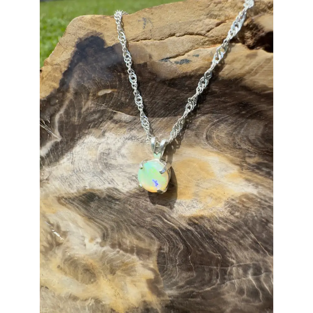 ’Rainforest Dew’ ~ Handcrafted 1.2ct Solid Coober Pedy Opal 925 Sterling Silver Pendant Necklace
