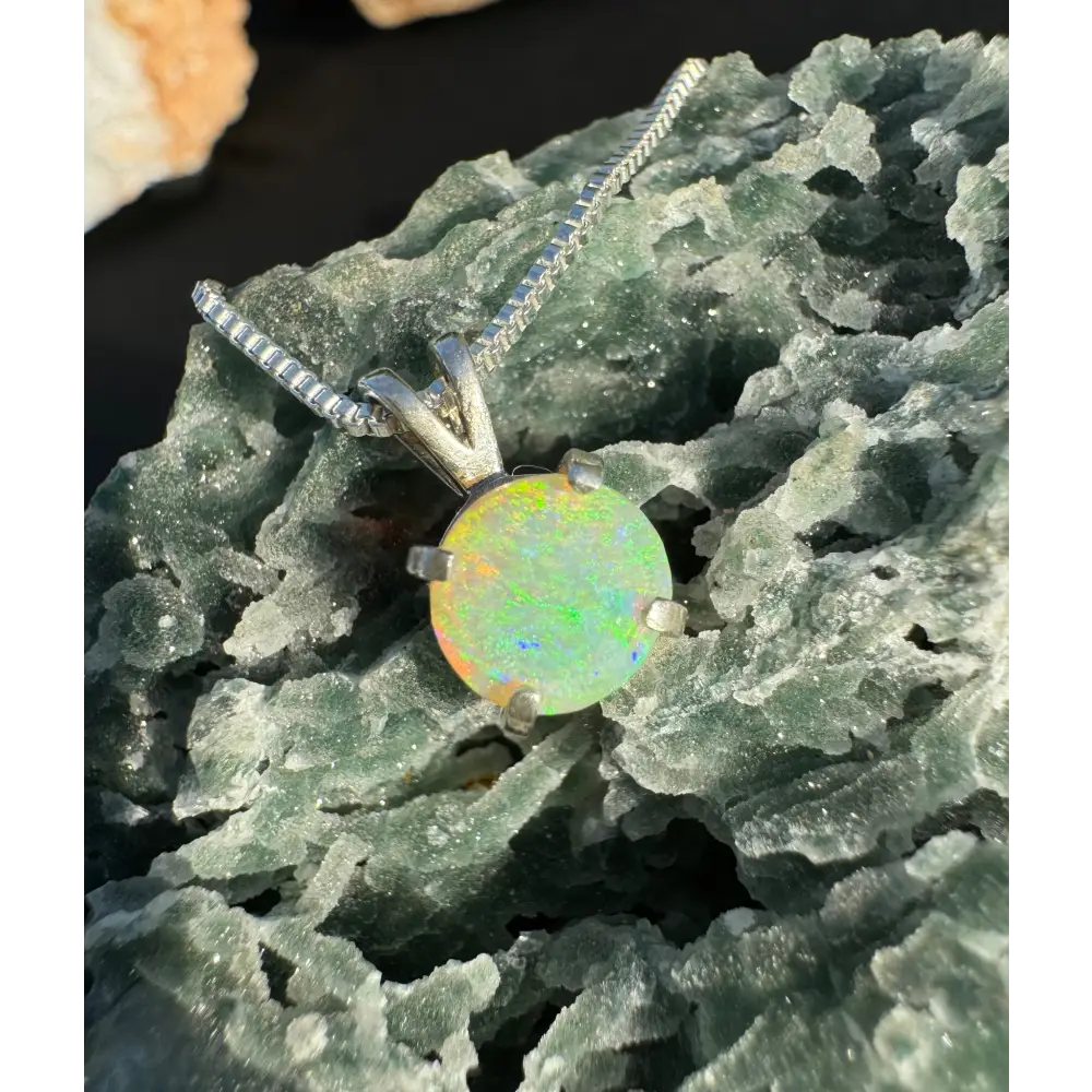 ’Rainforest Dew’ ~ Handcrafted 1.2ct Solid Coober Pedy Opal 925 Sterling Silver Pendant Necklace